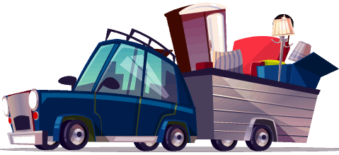 animated pickup truck loaded with junk from junk removal